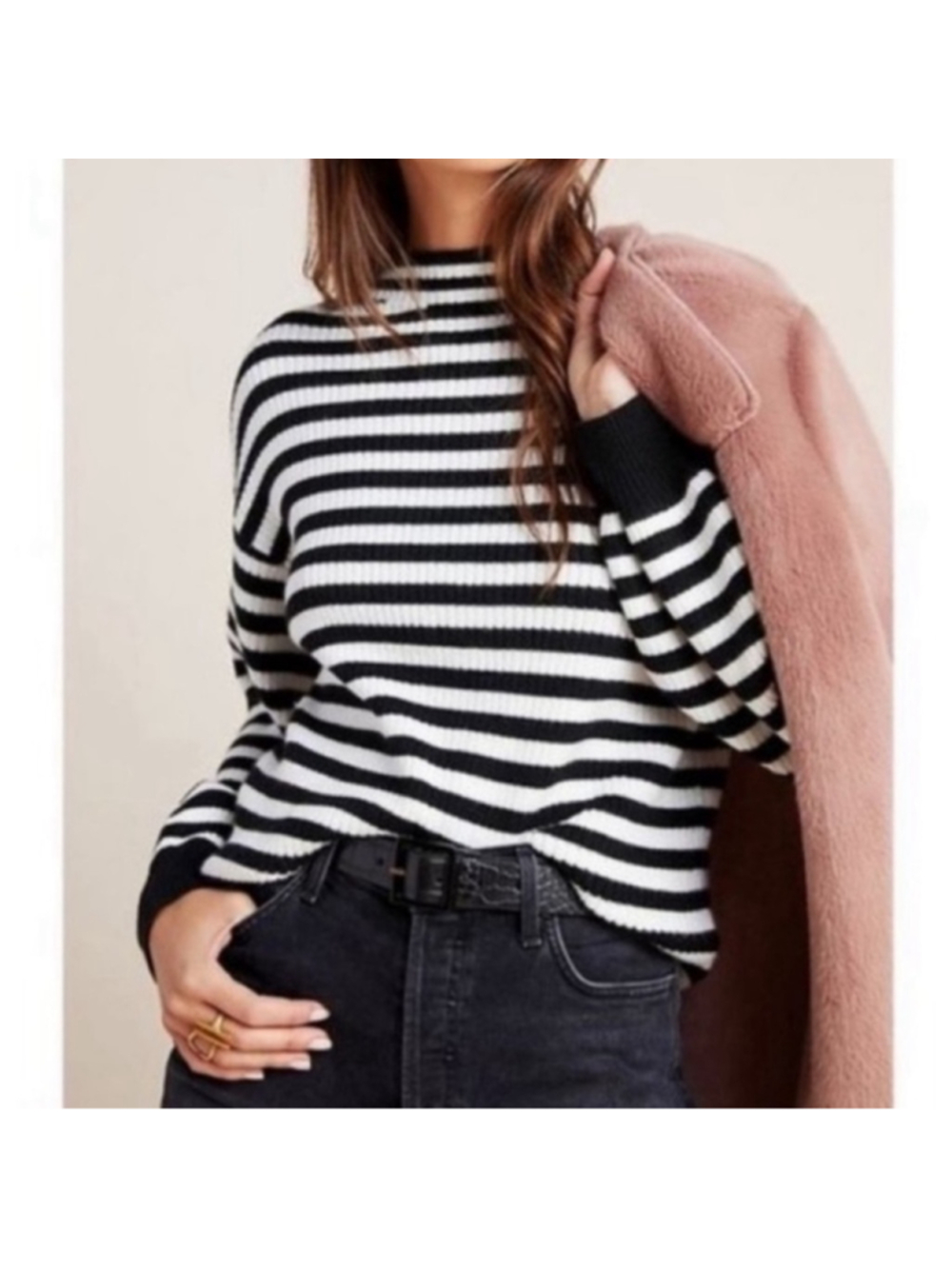 Anthropologie Line & Dot Sydney Stripe Balloon Sleeve Sweater Sz XS Boho Coastal